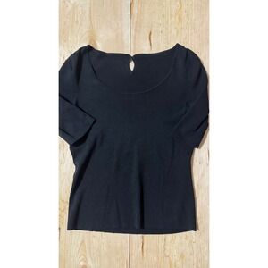 Armani Collezioni Black Ribbed Knit Elbow Sleeve Keyhole Top ID 8003A